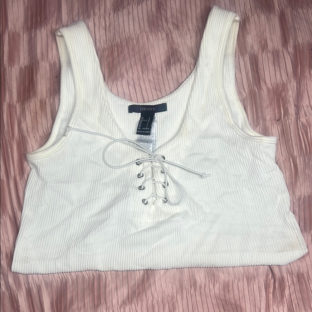 Forever 21 White Tie Front Crop Tank Top
